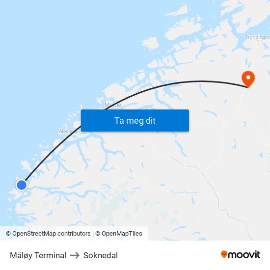 Måløy Terminal to Soknedal map