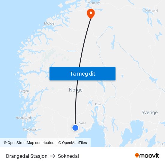 Drangedal Stasjon to Soknedal map