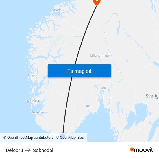 Dølebru to Soknedal map