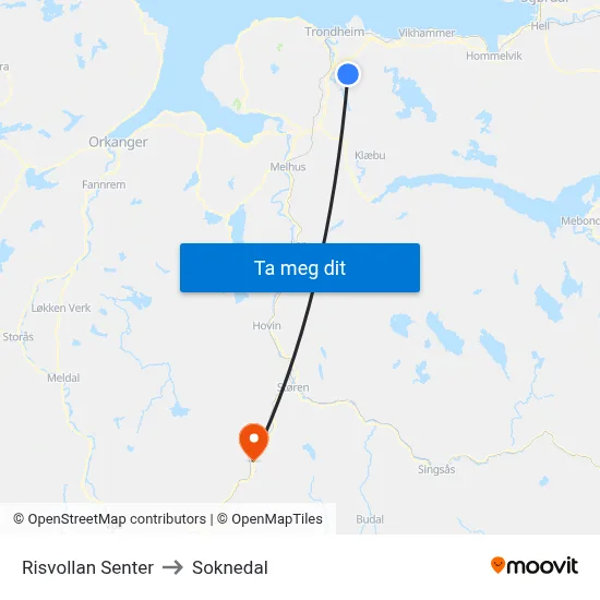 Risvollan Senter to Soknedal map