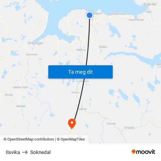 Ilsvika to Soknedal map