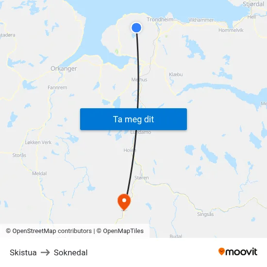 Skistua to Soknedal map