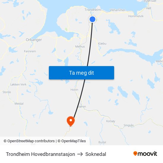 Trondheim Hovedbrannstasjon to Soknedal map