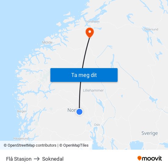 Flå Stasjon to Soknedal map