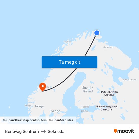 Berlevåg Sentrum to Soknedal map