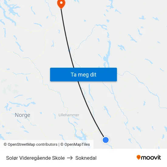 Solør Videregående Skole to Soknedal map