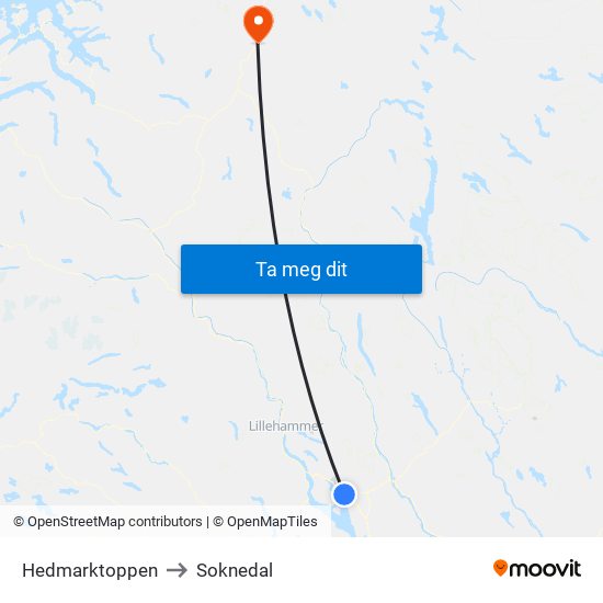 Hedmarktoppen to Soknedal map