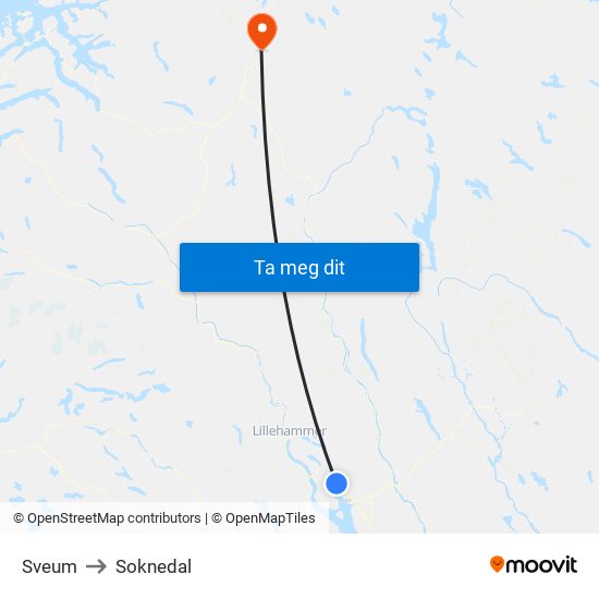 Sveum to Soknedal map