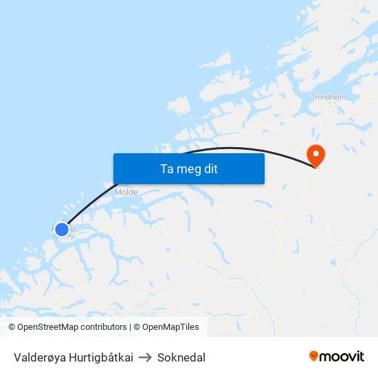 Valderøya Hurtigbåtkai to Soknedal map