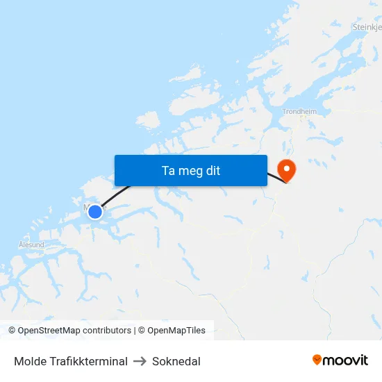 Molde Trafikkterminal to Soknedal map