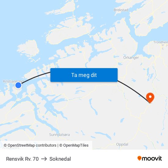 Rensvik Rv. 70 to Soknedal map