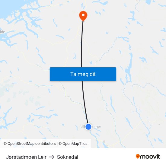 Jørstadmoen Leir to Soknedal map