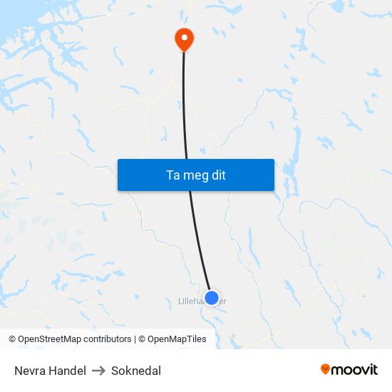 Nevra Handel to Soknedal map