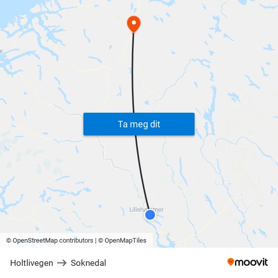 Holtlivegen to Soknedal map