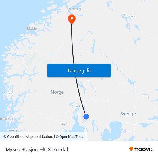 Mysen Stasjon to Soknedal map