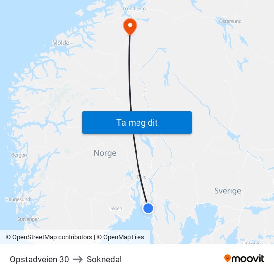 Opstadveien 30 to Soknedal map