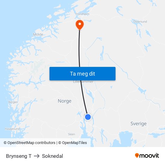 Brynseng T to Soknedal map