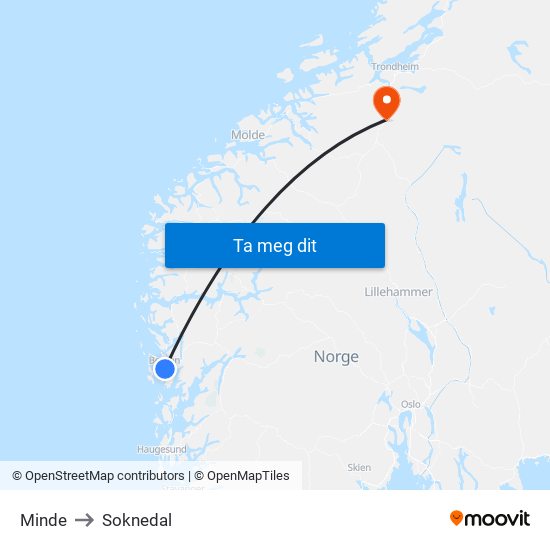 Minde to Soknedal map