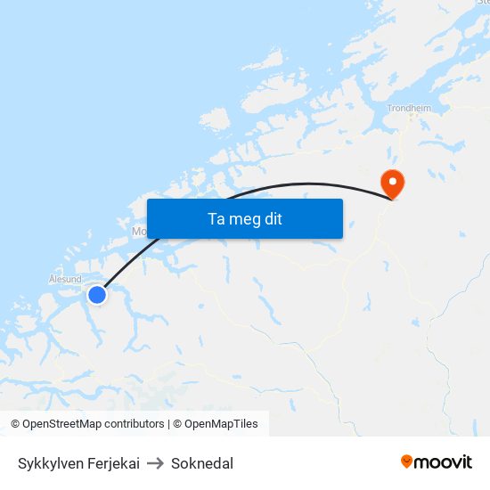 Sykkylven Ferjekai to Soknedal map