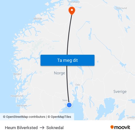 Heum Bilverksted to Soknedal map