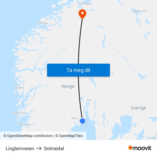 Linglemveien to Soknedal map