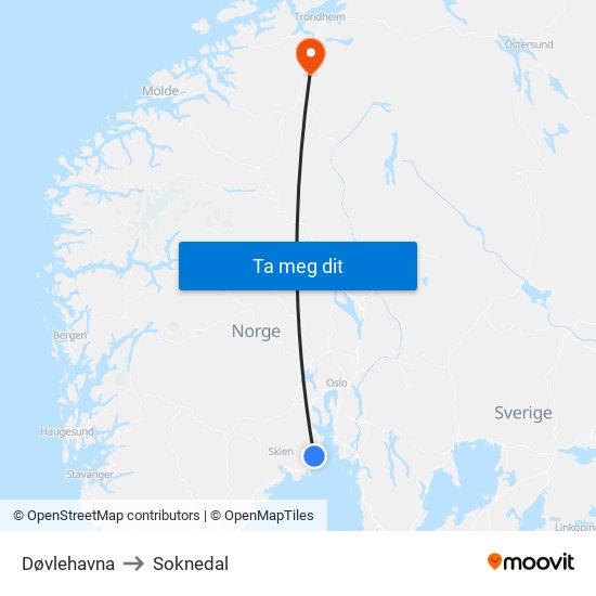 Døvlehavna to Soknedal map