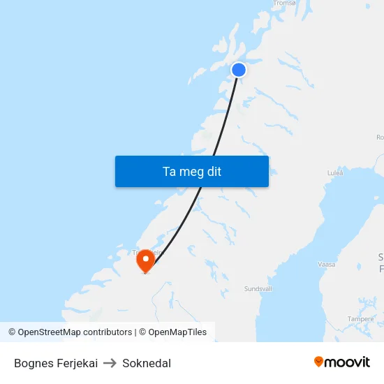 Bognes Ferjekai to Soknedal map