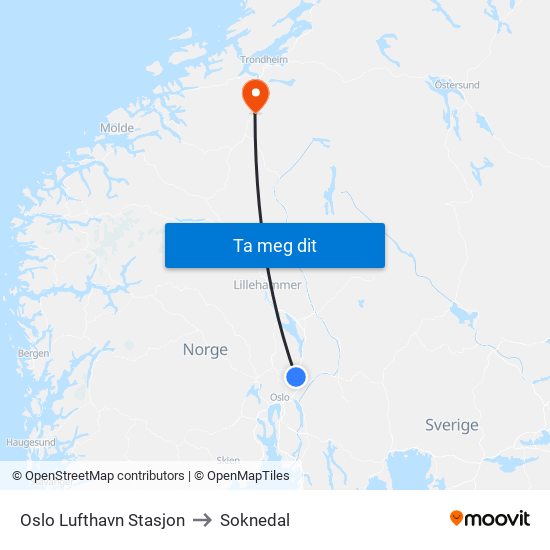 Oslo Lufthavn Stasjon to Soknedal map