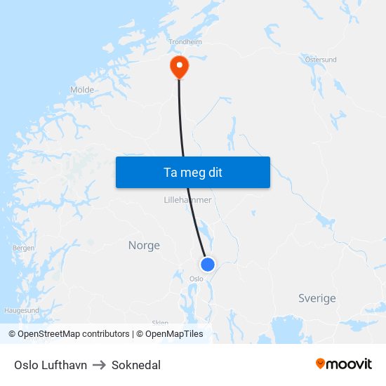 Oslo Lufthavn to Soknedal map