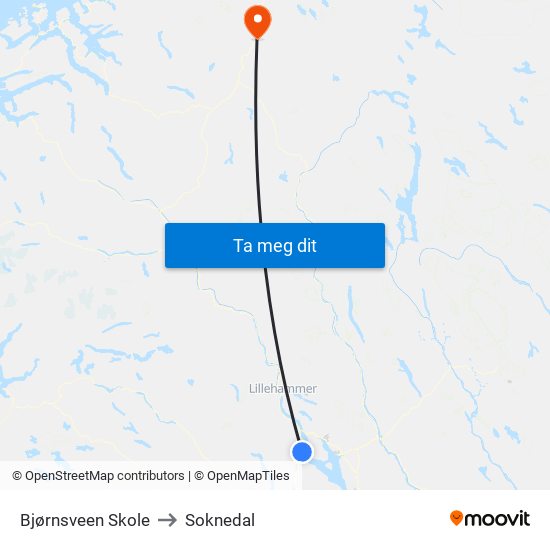 Bjørnsveen Skole to Soknedal map