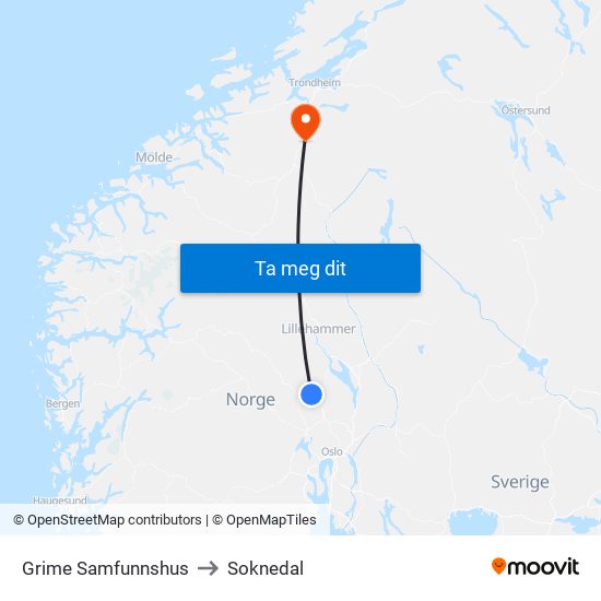 Grime Samfunnshus to Soknedal map