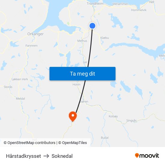 Hårstadkrysset to Soknedal map