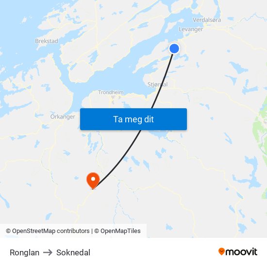 Ronglan to Soknedal map