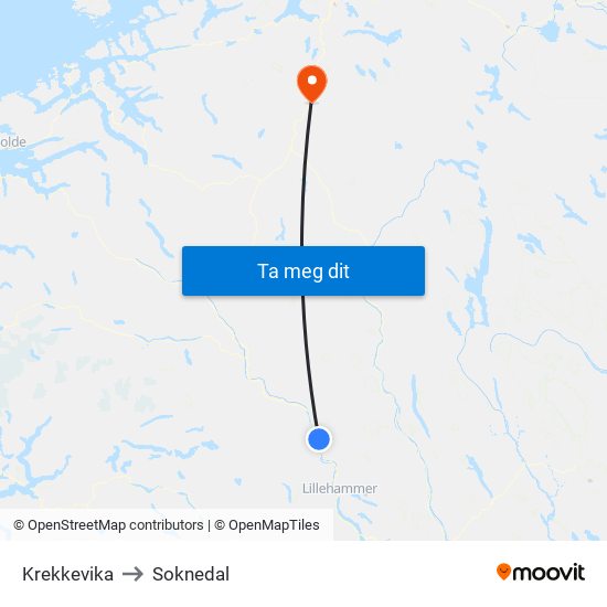 Krekkevika to Soknedal map