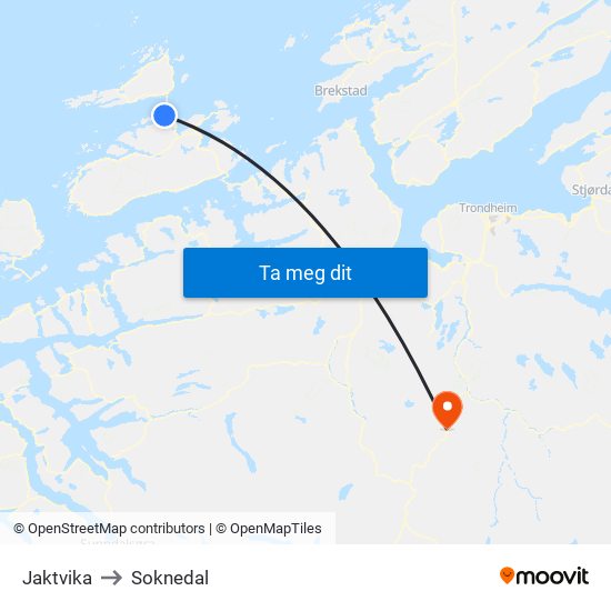 Jaktvika to Soknedal map