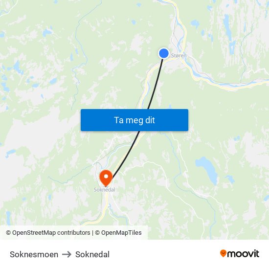 Soknesmoen to Soknedal map