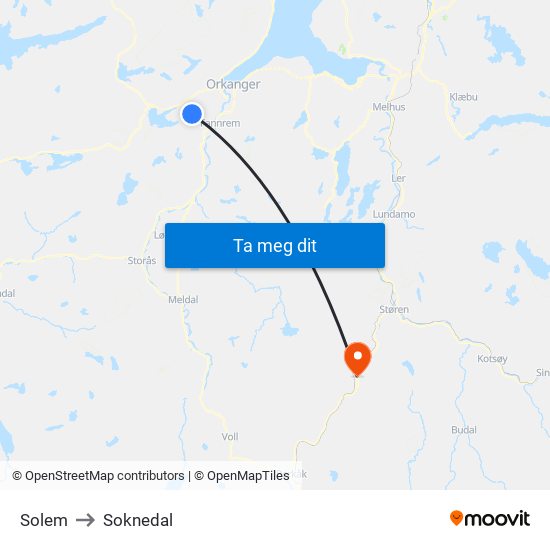 Solem to Soknedal map