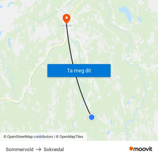 Sommervold to Soknedal map