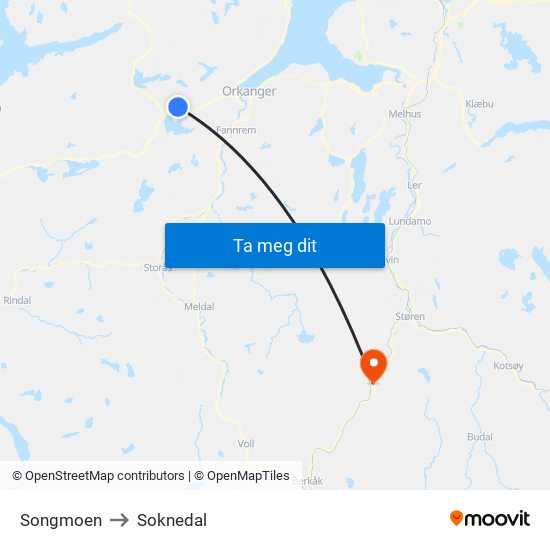 Songmoen to Soknedal map