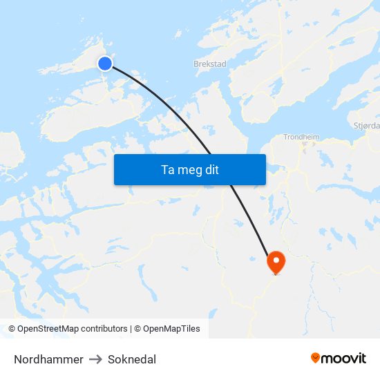 Nordhammer to Soknedal map