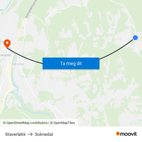 Staverløkk to Soknedal map