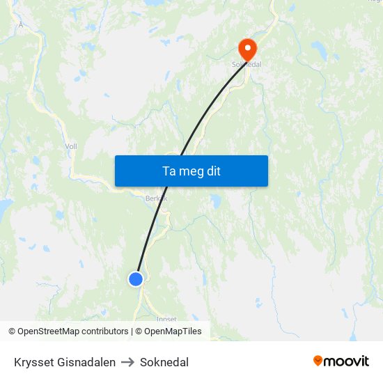 Krysset Gisnadalen to Soknedal map