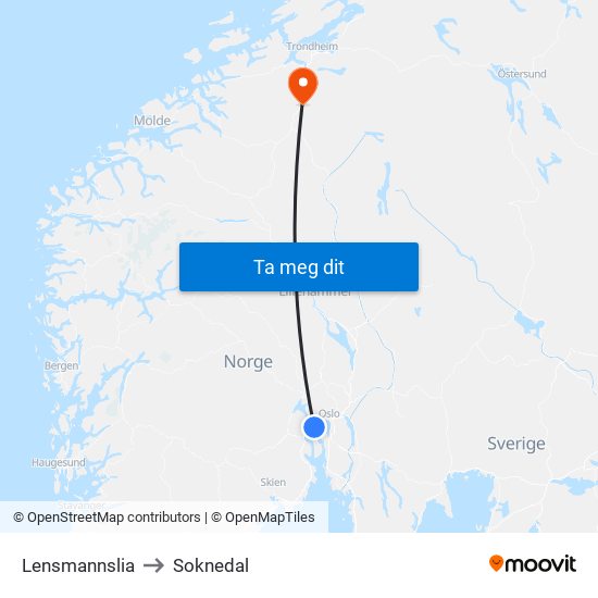 Lensmannslia to Soknedal map