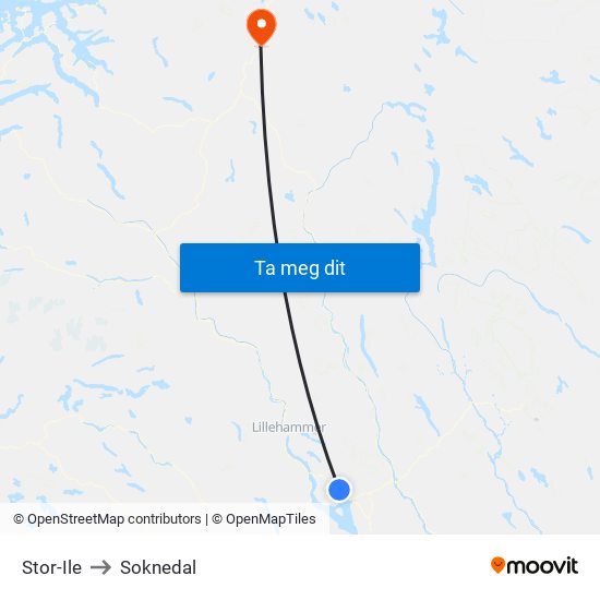 Stor-Ile to Soknedal map