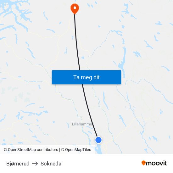 Bjørnerud to Soknedal map