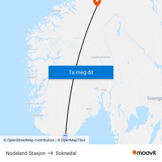 Nodeland Stasjon to Soknedal map