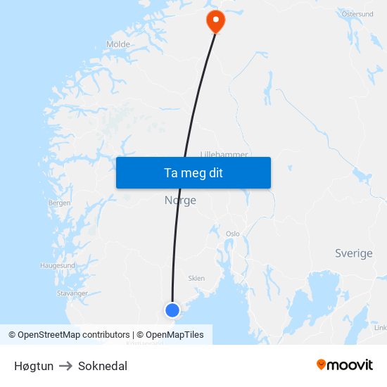 Høgtun to Soknedal map