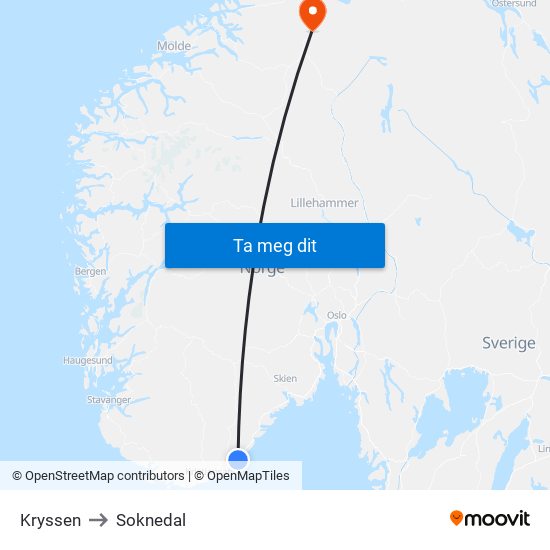 Kryssen to Soknedal map