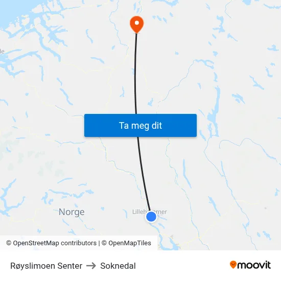 Røyslimoen Senter to Soknedal map