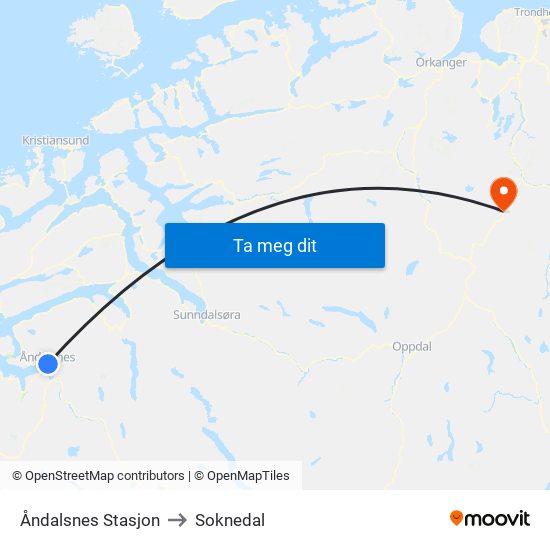 Åndalsnes Stasjon to Soknedal map